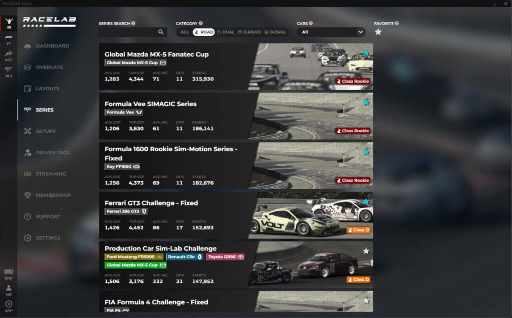 series iracing racelab