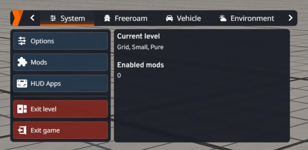 Nuevo diseño del Pause Menu en BeamNG.drive v0.39