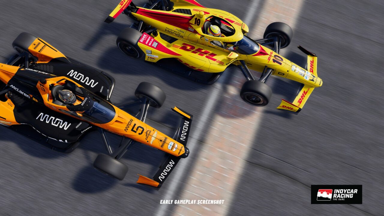Imagen oficial del anuncio de INDYCAR Racing The Game con Alex Palou y Pato O'Ward