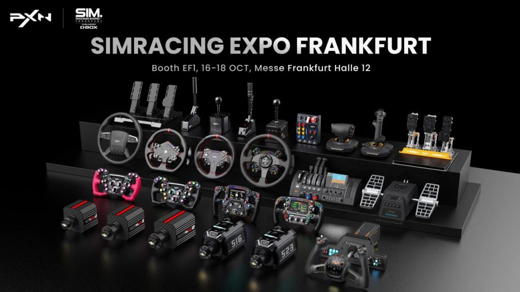 PXN en la SimRacing Expo 2026: bases S16 y S23, volantes de fórmula y uno para los camioneros