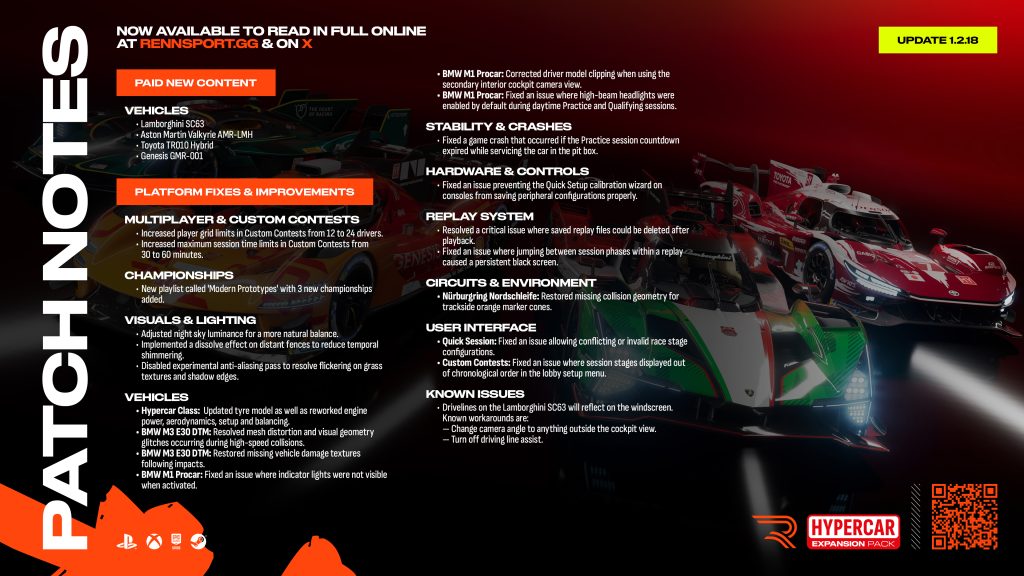 Resumen oficial de novedades de RENNSPORT 1.2.18